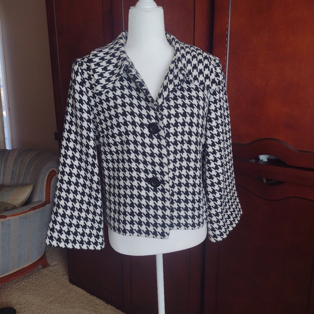 Cropped Houndstooth Checked Jacket - image 5